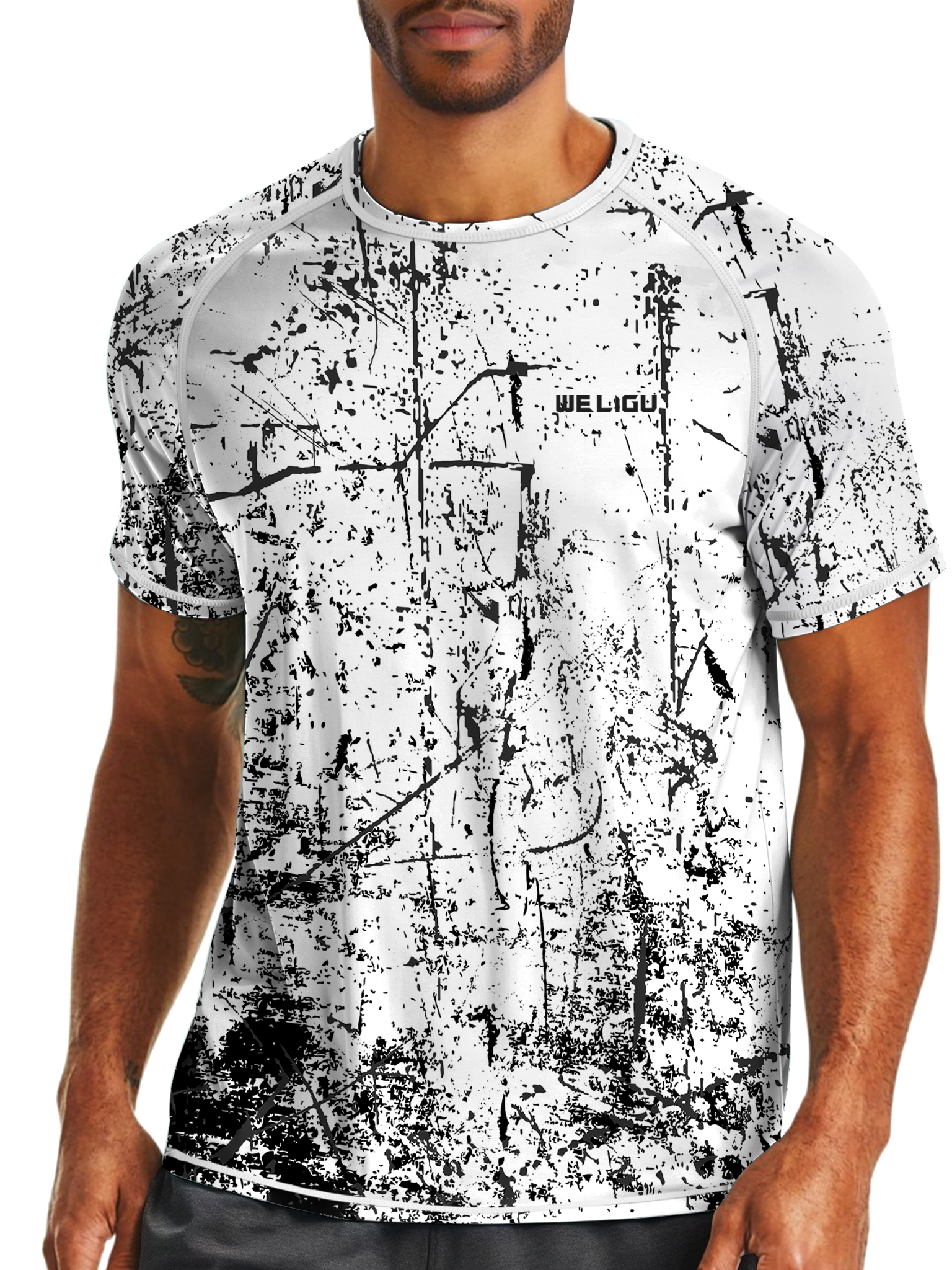 Black and White Splash-Ink UPF 50+ Sun Protection T-Shirt