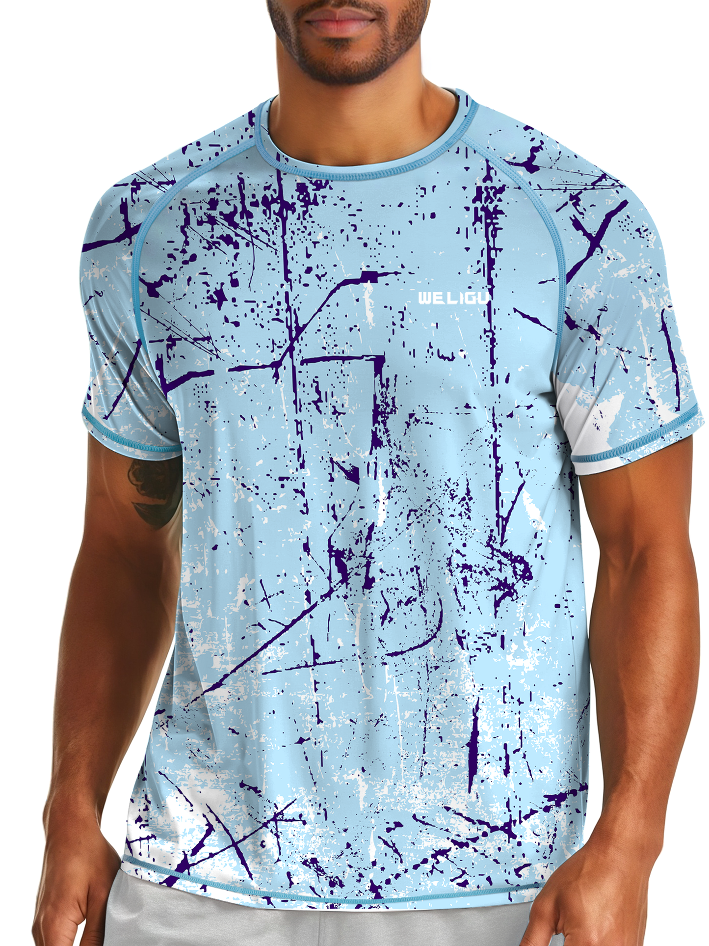 Sky Blue Splash-Ink UPF 50+ Sunscreen T-Shirt