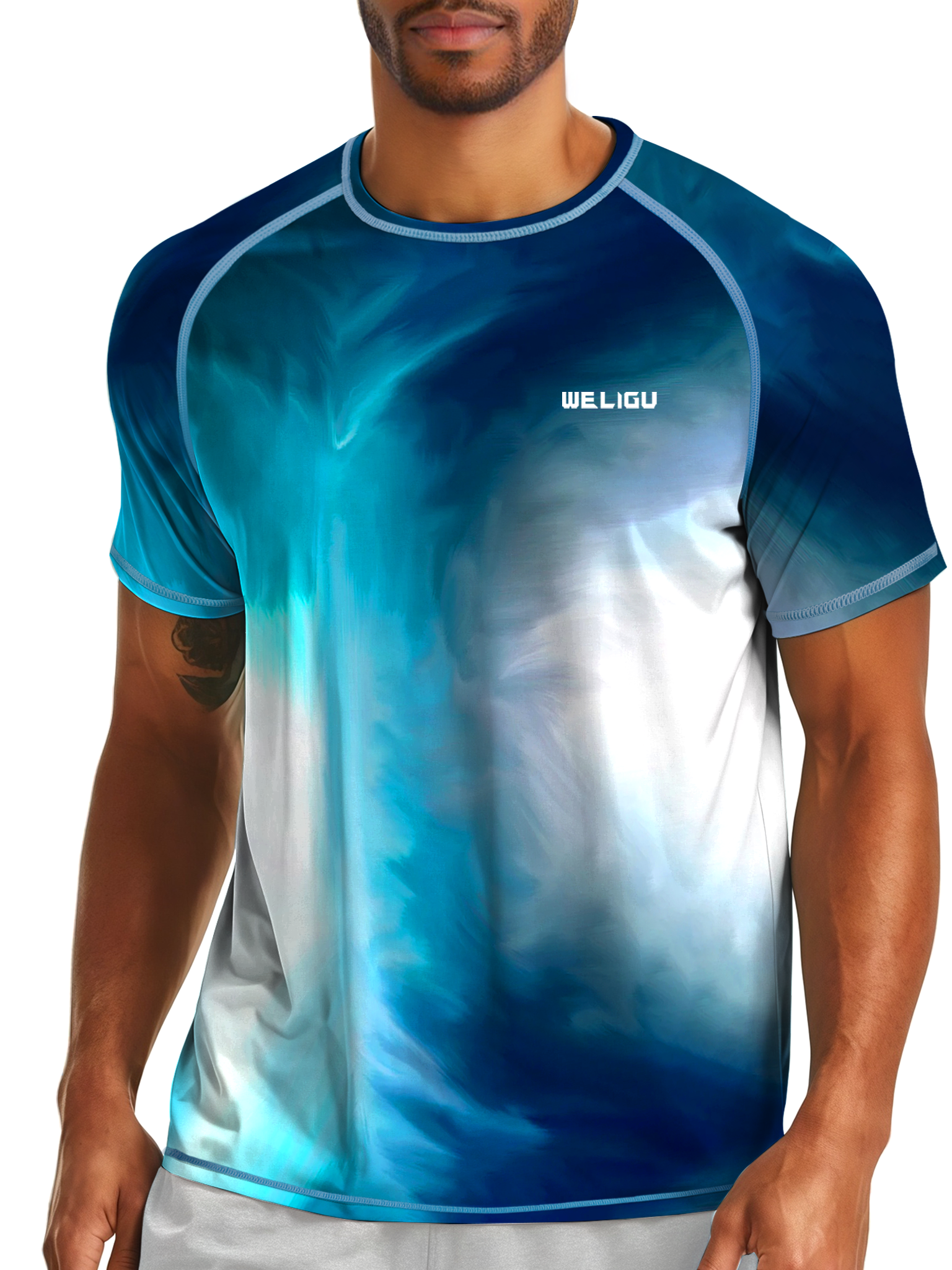 Tie Dye Blue Gradient UPF 50+ Sunscreen T-Shirt