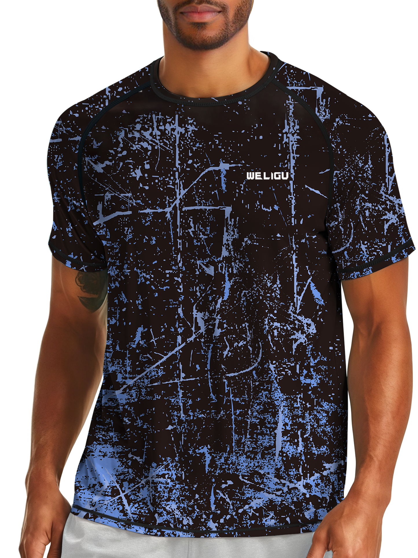 Fluorescent Blue Splash-Ink UPF 50+ Sunscreen T-Shirt