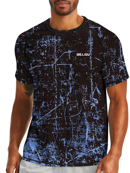 Fluorescent Blue Splash-Ink UPF 50+ Sunscreen T-Shirt
