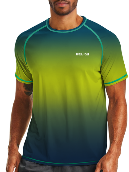 Blue-Green Gradient UPF 50+ Sunscreen T-Shirt