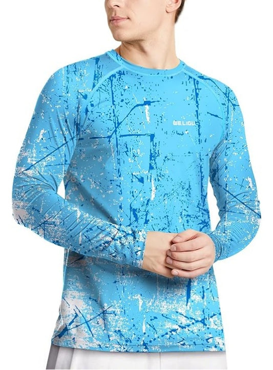 Ocean Blue Splash-Ink UPF 50+ Sunscreen Shirt