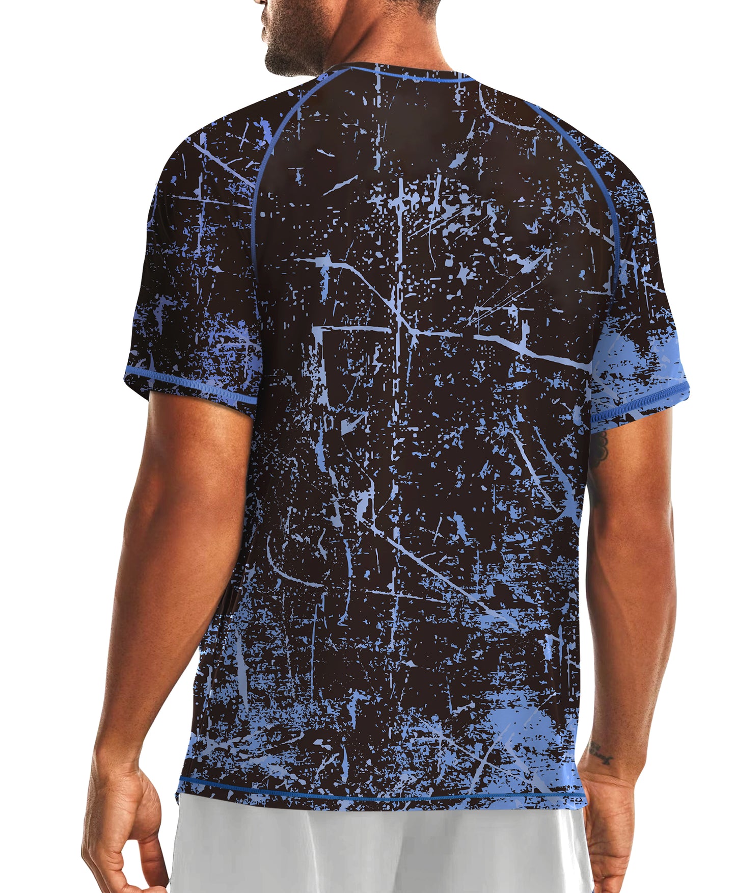 Fluorescent Blue Splash-Ink UPF 50+ Sunscreen T-Shirt