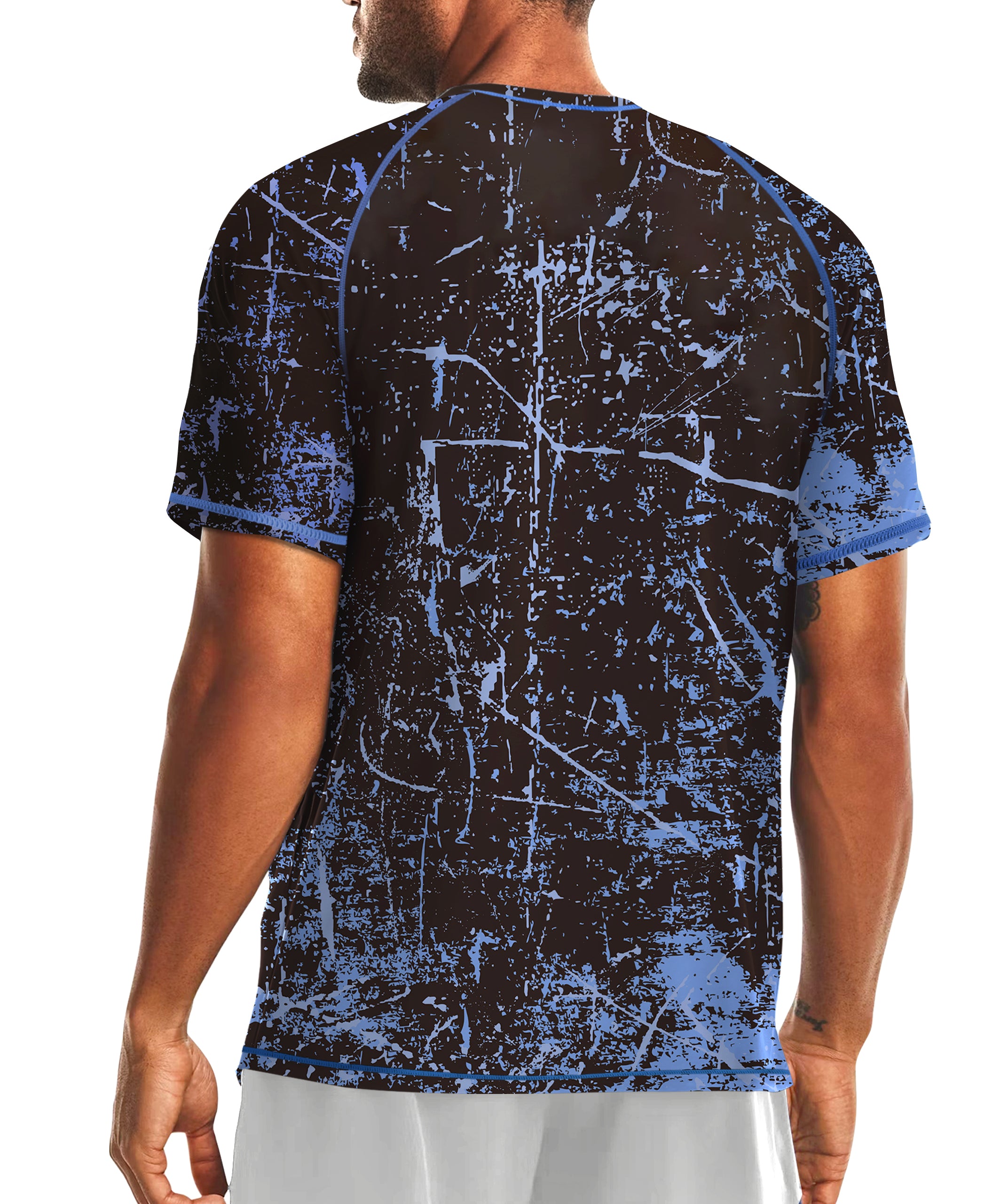 Fluorescent Blue Splash-Ink UPF 50+ Sunscreen T-Shirt