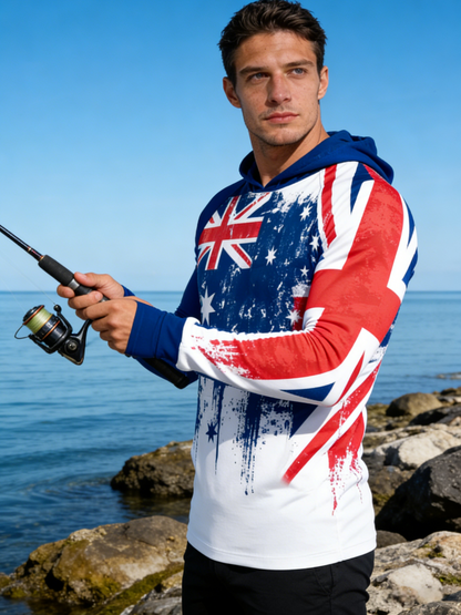 Patriotic Splash Print Australian Flag UPF 50+ Sunscreen Hoodie
