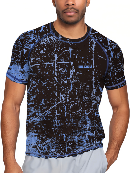 Fluorescent Blue Splash-Ink UPF 50+ Sunscreen T-Shirt