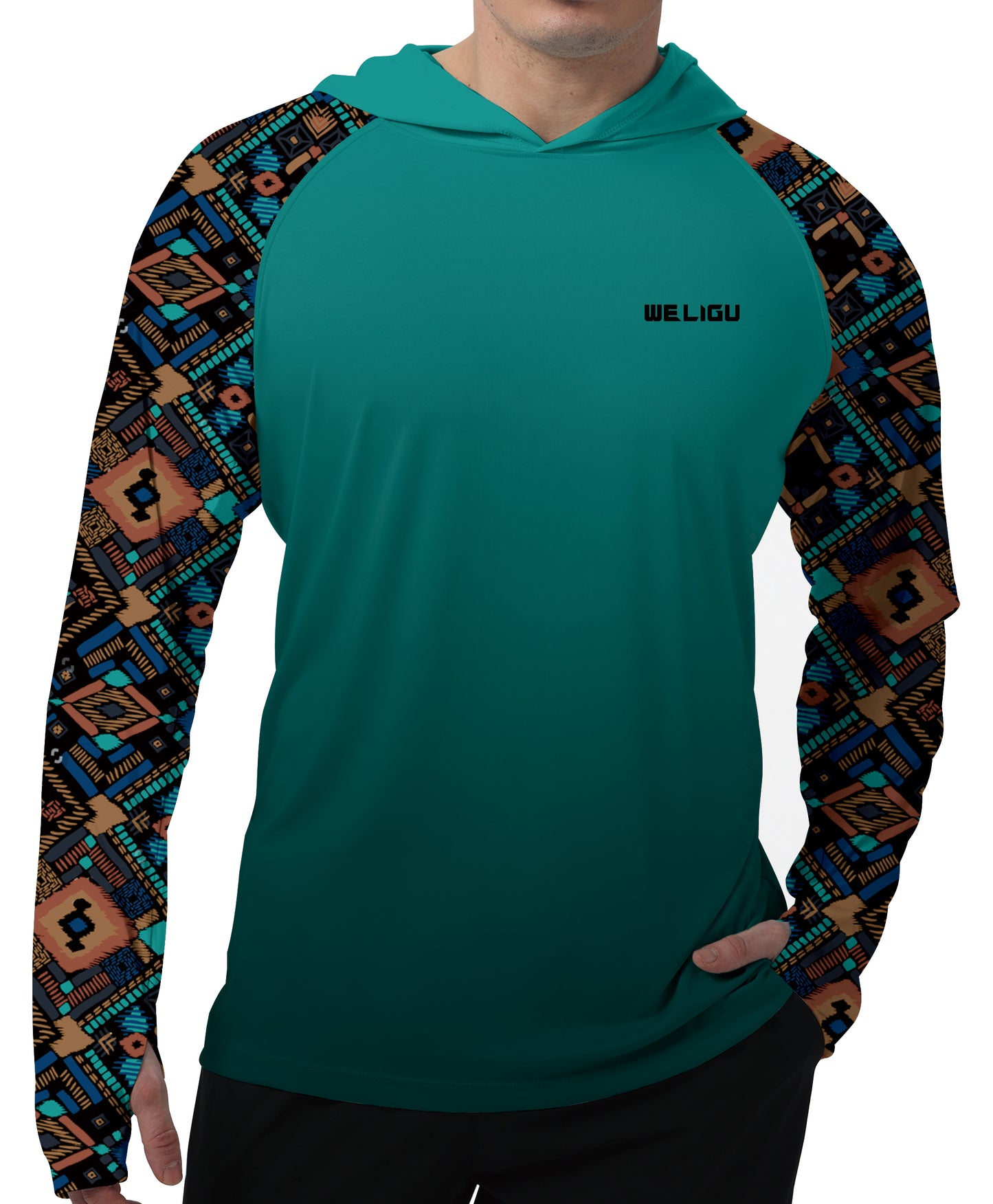 Aztec Blue Gradient Design UPF 50+ Sunscreen Hoodie