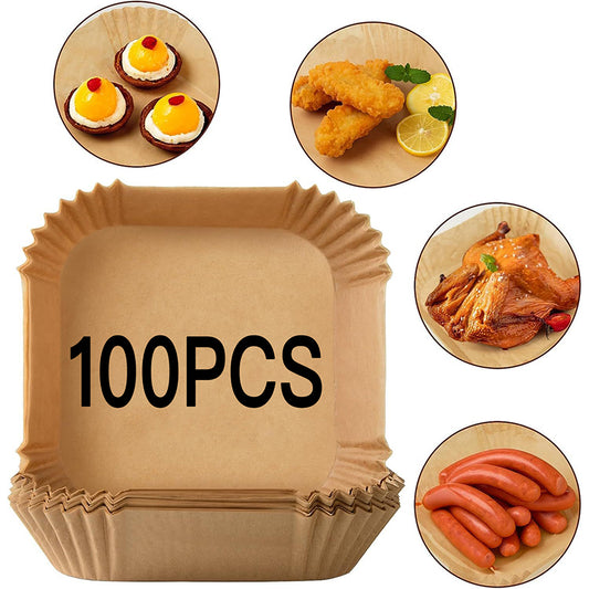 Disposable Air Fryer Baking Paper Liners (100pcs), Non-stick, Oil-proof Parchment Paper, Easy Cleaning, Perfect for Cooking & Roasting
