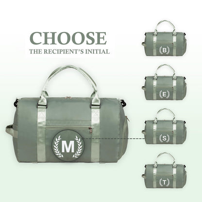 Green Gym Bag for Women, Personalized Duffle Bag with Shoe Compartment, Sports Bag for Yoga & Dance with Wet Pocket and Mat Strap