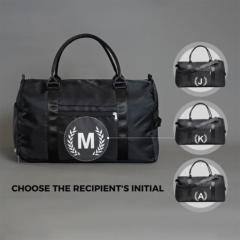 Black Gym Bag for Women, Personalized Duffle Bag with Shoe Compartment, Sports Bag for Yoga & Dance with Wet Pocket and Mat Strap