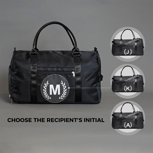 Black Gym Bag for Women, Personalized Duffle Bag with Shoe Compartment, Sports Bag for Yoga & Dance with Wet Pocket and Mat Strap