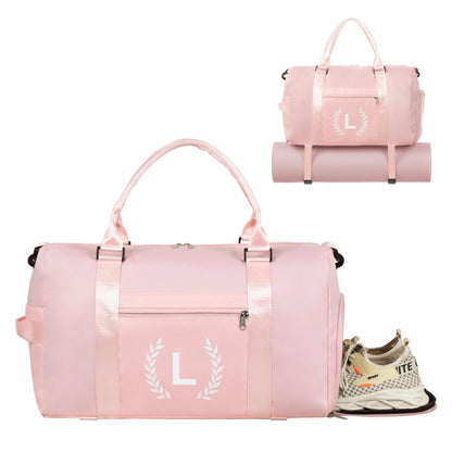 Pink Gym Bag for Women, Personalized Duffle Bag with Shoe Compartment, Sports Bag for Yoga & Dance with Wet Pocket and Mat Strap