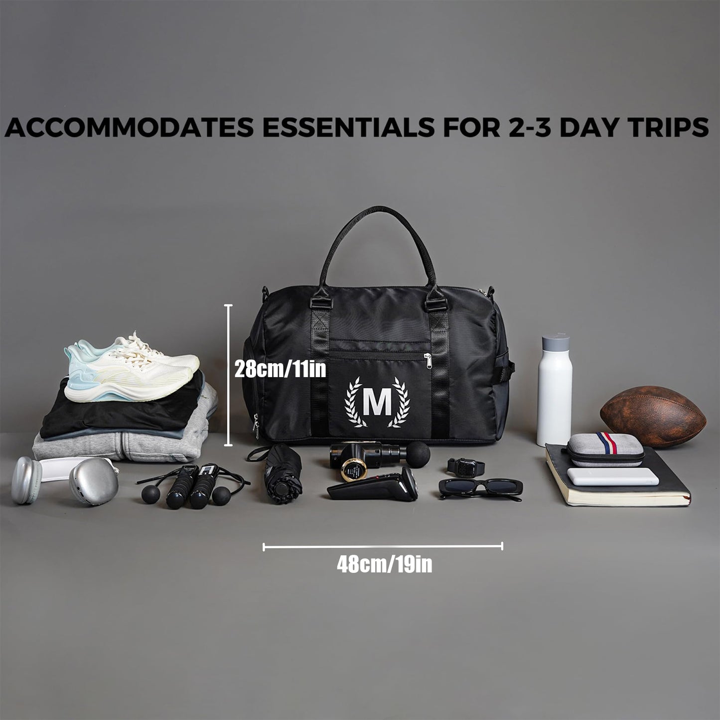 Black Gym Bag for Women, Personalized Duffle Bag with Shoe Compartment, Sports Bag for Yoga & Dance with Wet Pocket and Mat Strap