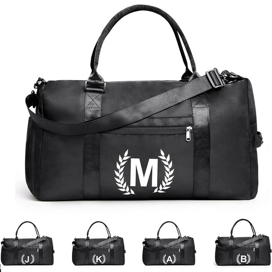 Black Gym Bag for Women, Personalized Duffle Bag with Shoe Compartment, Sports Bag for Yoga & Dance with Wet Pocket and Mat Strap