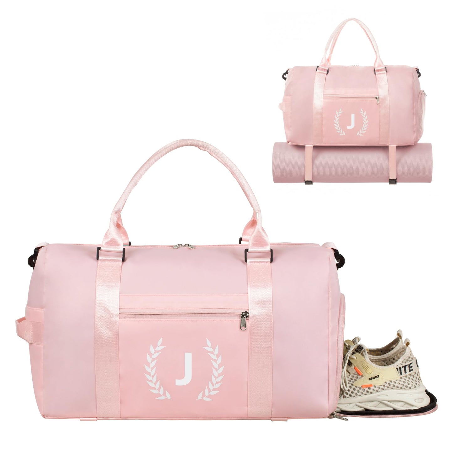 Pink Gym Bag for Women, Personalized Duffle Bag with Shoe Compartment, Sports Bag for Yoga & Dance with Wet Pocket and Mat Strap