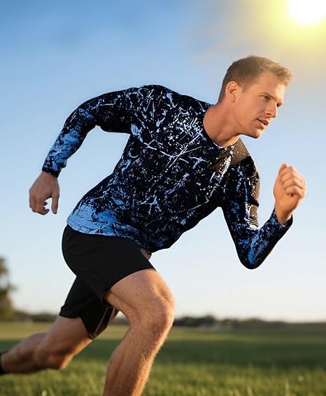 Fluorescent Blue Splash-Ink UPF 50+ Sunscreen Shirt