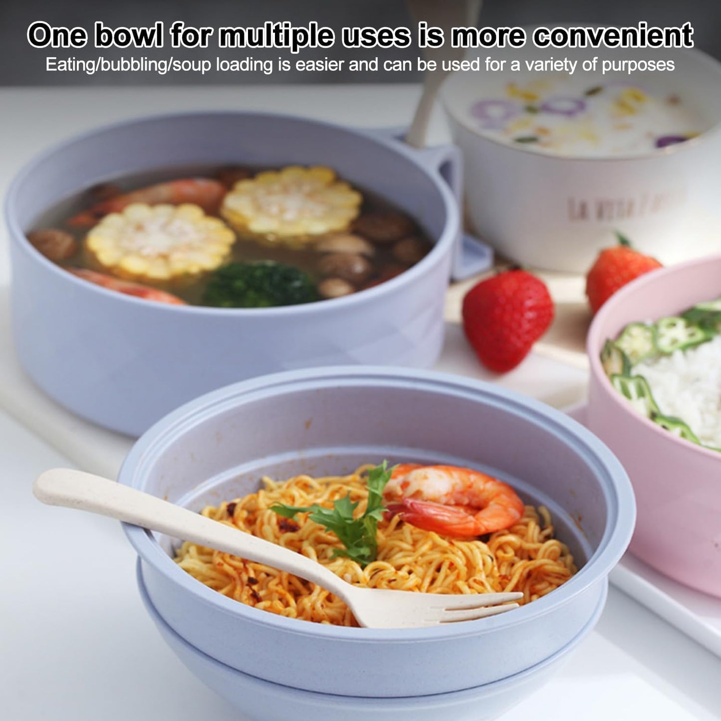 Ramen Bowl Set with Chopsticks, Microwave Safe Noodle Bowl, Ideal for Dorm Rooms, Apartments, and Quick Meal Preparation