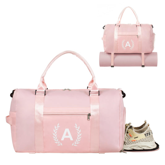 Pink Gym Bag for Women, Personalized Duffle Bag with Shoe Compartment, Sports Bag for Yoga & Dance with Wet Pocket and Mat Strap