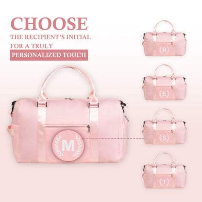 Pink Gym Bag for Women, Personalized Duffle Bag with Shoe Compartment, Sports Bag for Yoga & Dance with Wet Pocket and Mat Strap