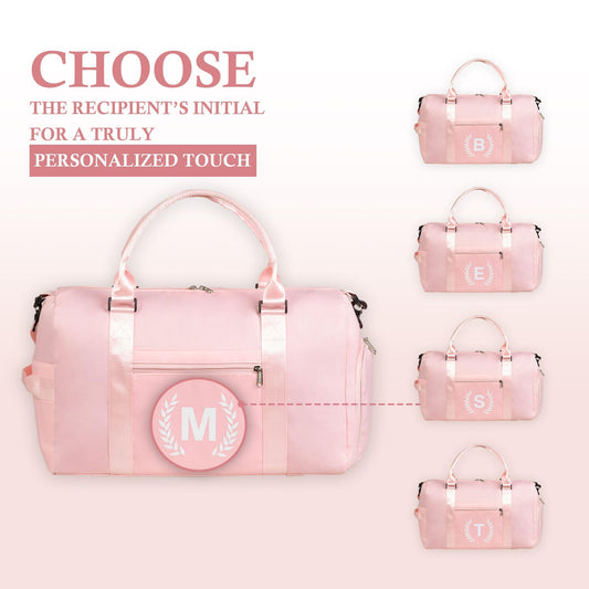Pink Gym Bag for Women, Personalized Duffle Bag with Shoe Compartment, Sports Bag for Yoga & Dance with Wet Pocket and Mat Strap