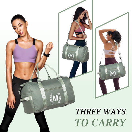 Green Gym Bag for Women, Personalized Duffle Bag with Shoe Compartment, Sports Bag for Yoga & Dance with Wet Pocket and Mat Strap