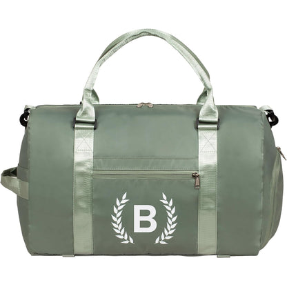 Green Gym Bag for Women, Personalized Duffle Bag with Shoe Compartment, Sports Bag for Yoga & Dance with Wet Pocket and Mat Strap