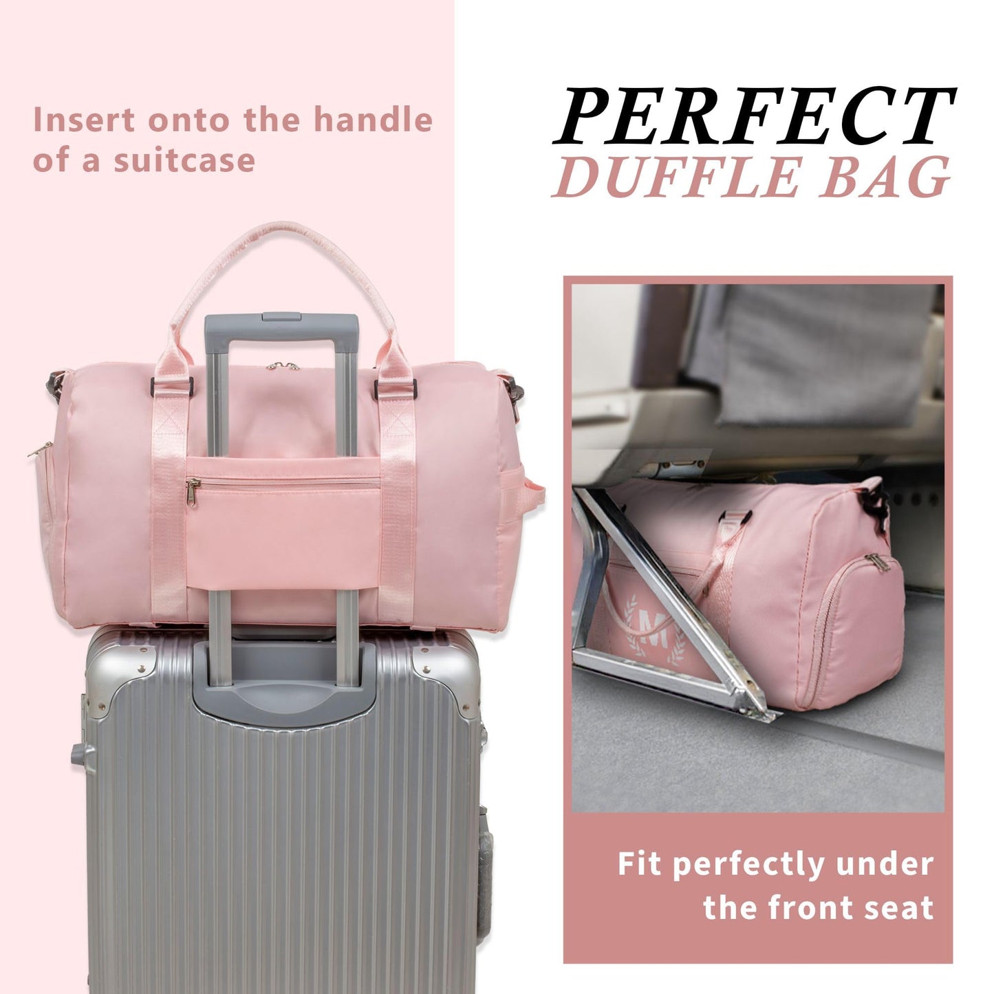 Pink Gym Bag for Women, Personalized Duffle Bag with Shoe Compartment, Sports Bag for Yoga & Dance with Wet Pocket and Mat Strap