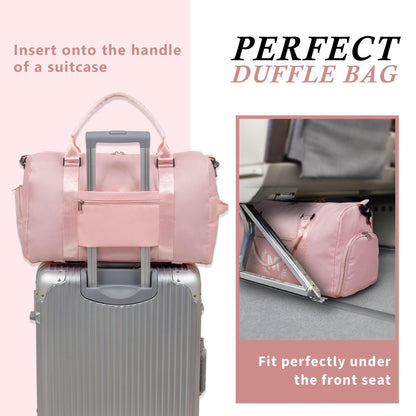 Pink Gym Bag for Women, Personalized Duffle Bag with Shoe Compartment, Sports Bag for Yoga & Dance with Wet Pocket and Mat Strap
