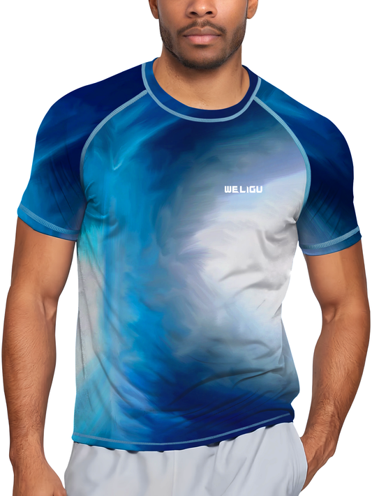 Tie Dye Blue Gradient UPF 50+ Sunscreen T-Shirt