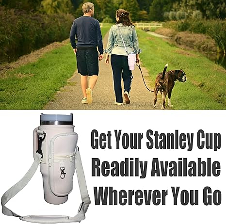 Adjustable Water Bottle Carrier Bag with Shoulder Strap, Tumbler Cup Holder, 40oz Tumbler Bag with Cell Phone Pouch, Cute Girly Accessories for Travel, Gym, and Outdoor Use (Mug Not Included)