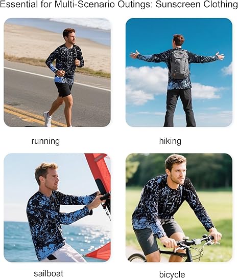 Fluorescent Blue Splash-Ink UPF 50+ Sunscreen Shirt