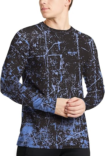 Fluorescent Blue Splash-Ink UPF 50+ Sunscreen Shirt