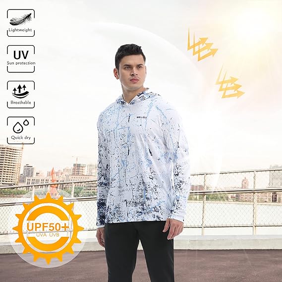 White Splash-Ink UPF 50+ Sunscreen Hoodie