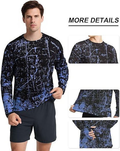 Fluorescent Blue Splash-Ink UPF 50+ Sunscreen Shirt