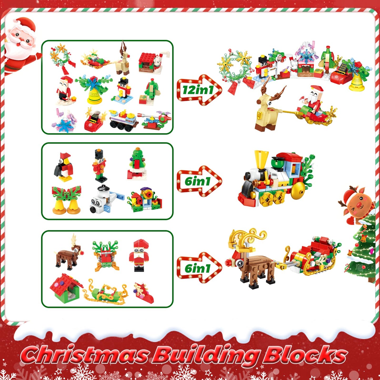 Advent Calendar Christmas Building Blocks Set,12-in-1 Countdown to Christmas Christmas Presents Thanksgiving Gifts for Adults