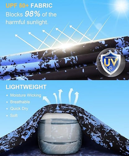 Fluorescent Blue Splash-Ink UPF 50+ Sunscreen Shirt