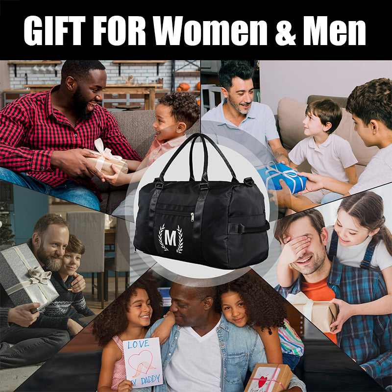 Black Gym Bag for Women, Personalized Duffle Bag with Shoe Compartment, Sports Bag for Yoga & Dance with Wet Pocket and Mat Strap