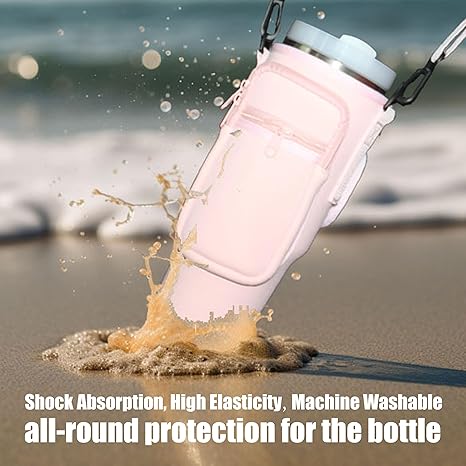 Adjustable Water Bottle Carrier Bag with Shoulder Strap, Tumbler Cup Holder, 40oz Tumbler Bag with Cell Phone Pouch, Cute Girly Accessories for Travel, Gym, and Outdoor Use (Mug Not Included)