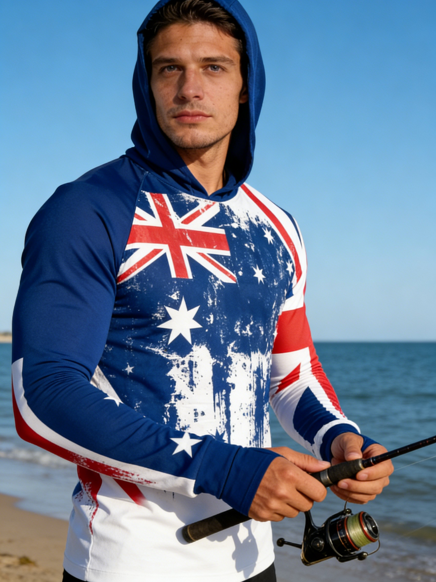 Patriotic Splash Print Australian Flag UPF 50+ Sunscreen Hoodie