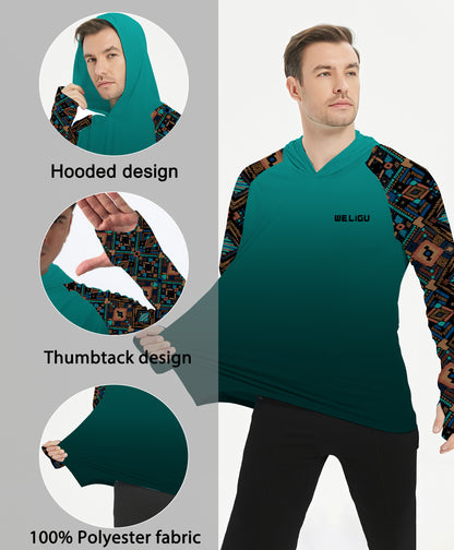 Aztec Blue Gradient Design UPF 50+ Sunscreen Hoodie