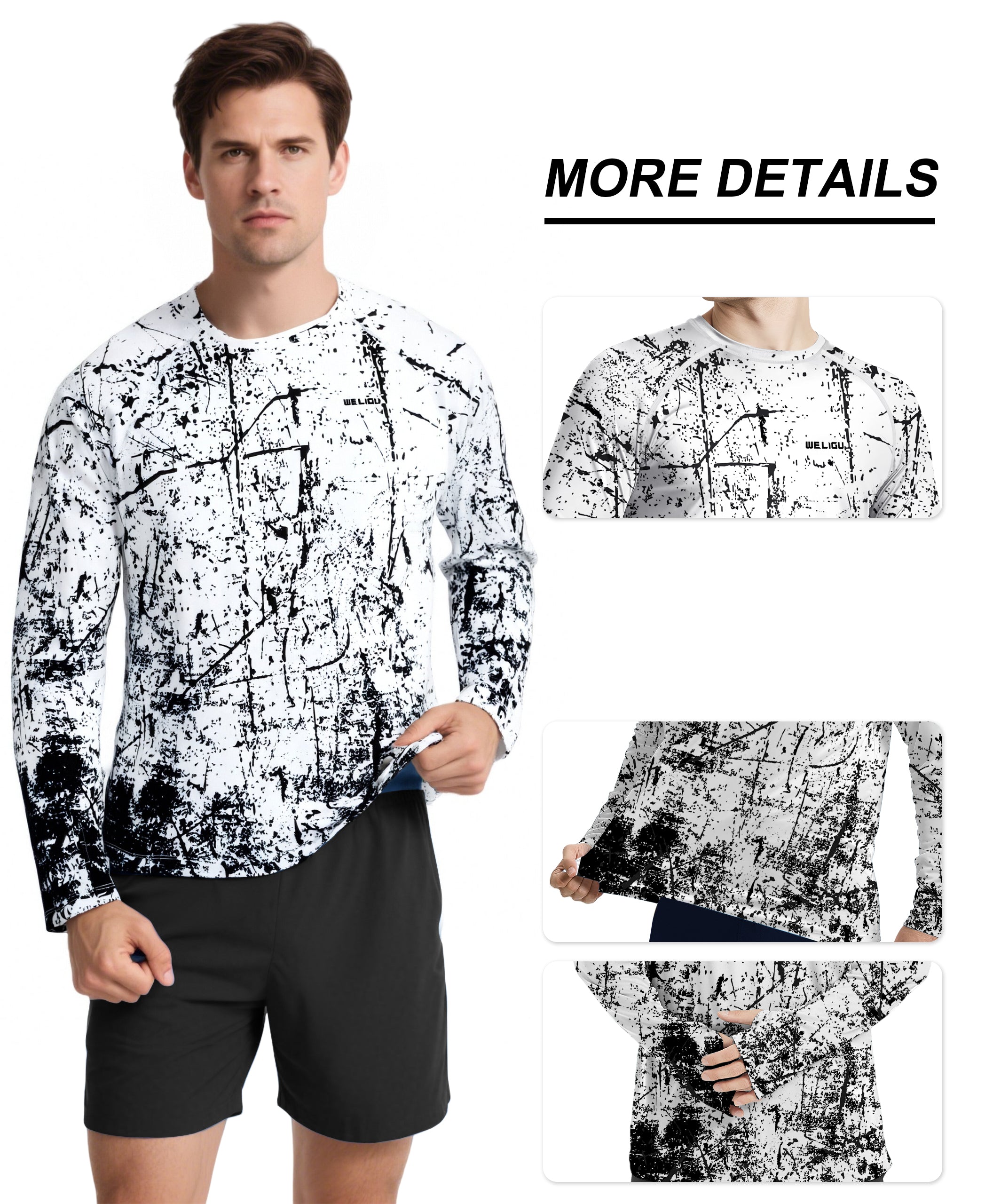 Black and White Splash-Ink UPF 50+ Sun Protection Shirt