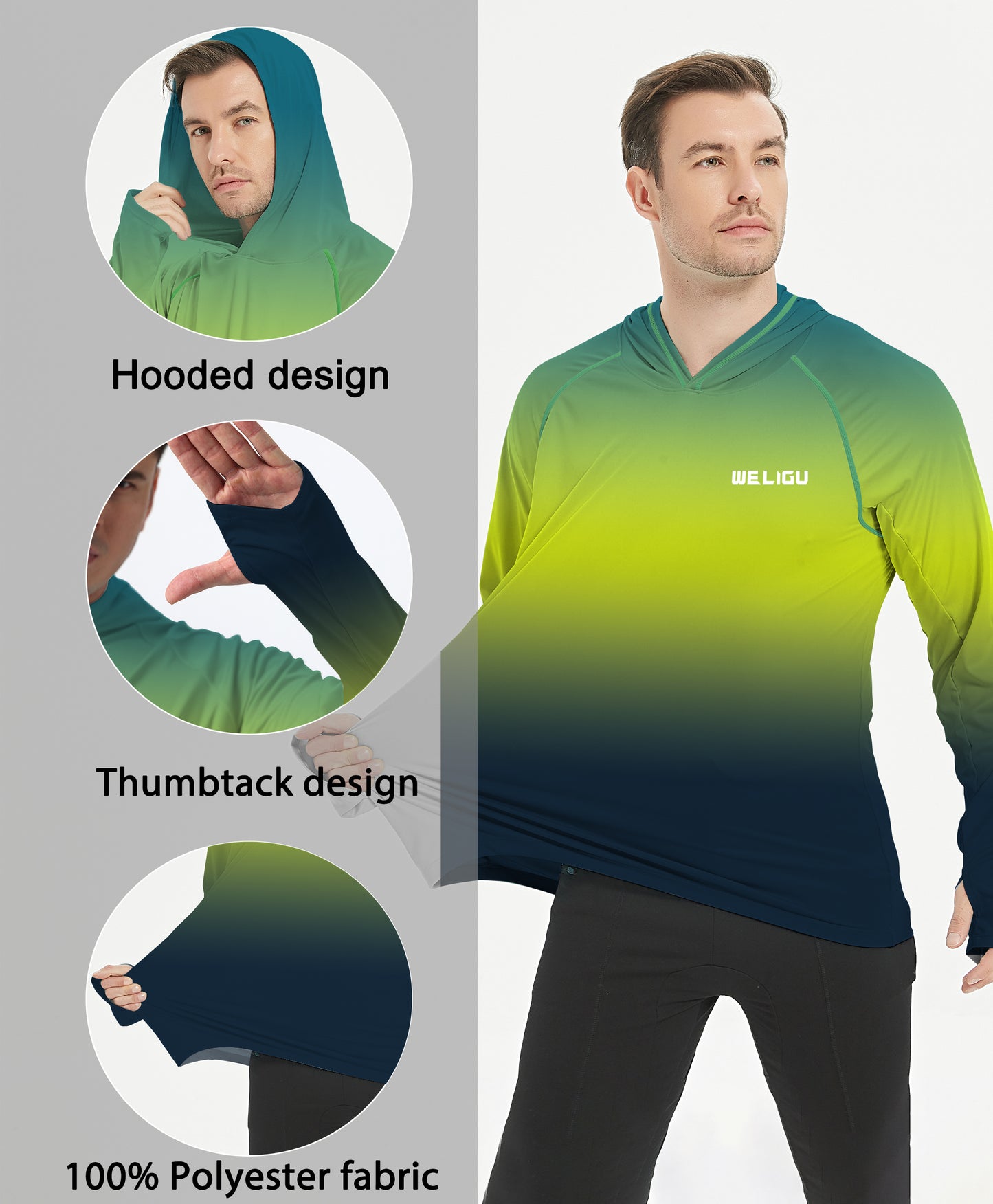 Blue-Green Gradient UPF 50+ Sunscreen Hoodie