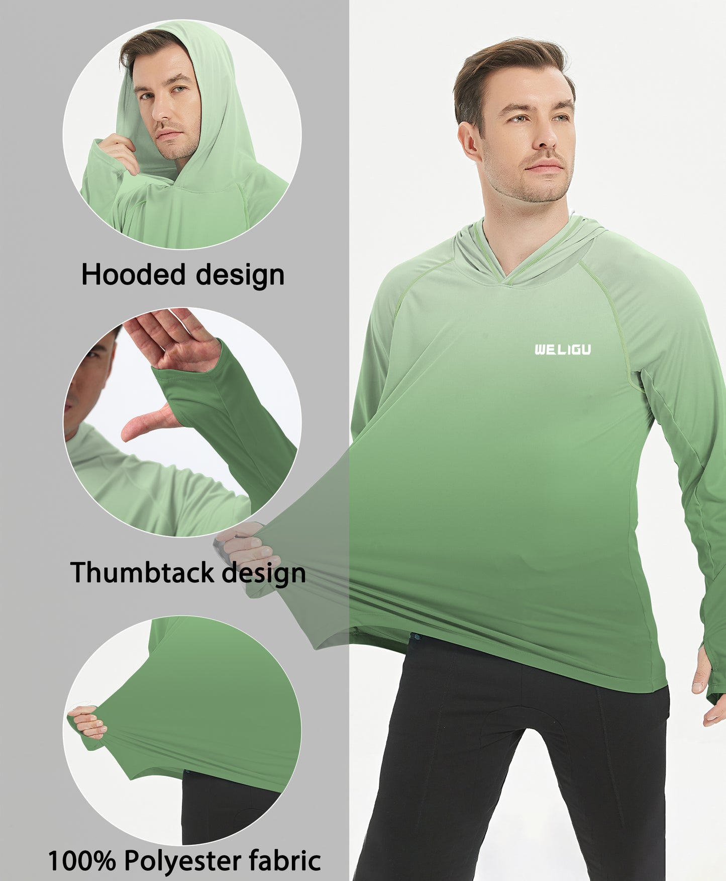 Grass Green Gradient UPF 50+ Sunscreen Hoodie