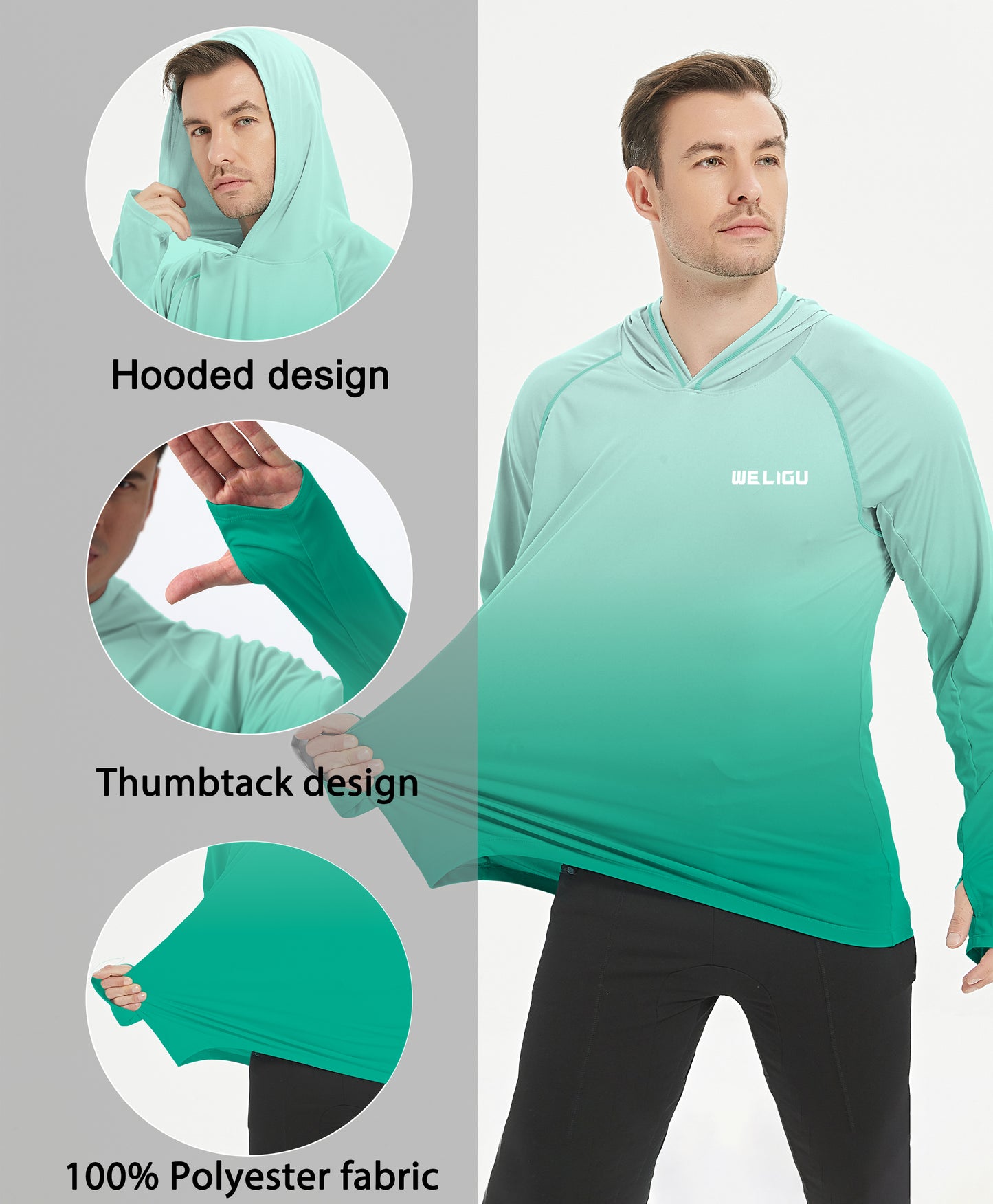 Turquoise Gradient UPF 50+ Sunscreen Hoodie