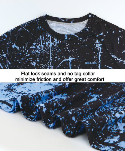 Fluorescent Blue Splash-Ink UPF 50+ Sunscreen T-Shirt