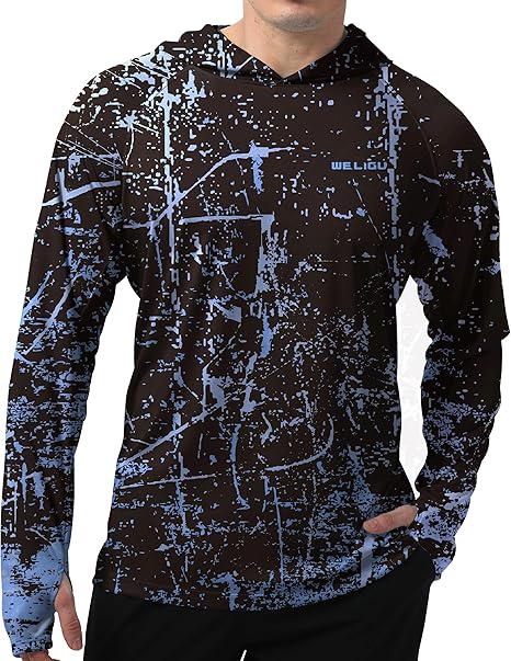 Fluorescent Blue Splash-Ink UPF 50+ Sunscreen Hoodie