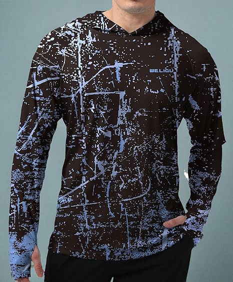 Fluorescent Blue Splash-Ink UPF 50+ Sunscreen Hoodie