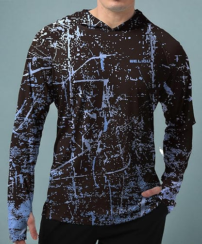 Fluorescent Blue Splash-Ink UPF 50+ Sunscreen Hoodie