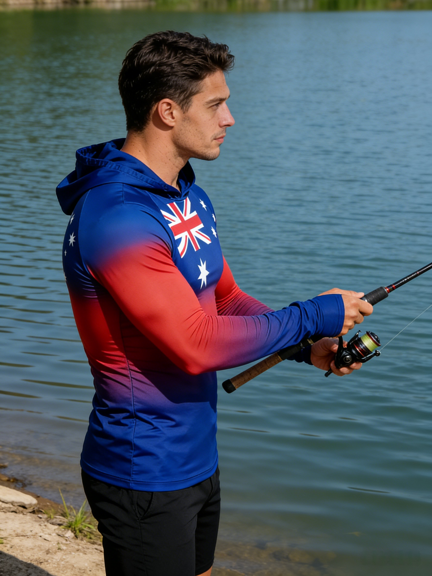 Blue-Red Gradient Australian Flag UPF 50+ Sunscreen Hoodie